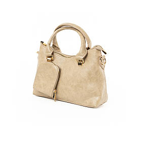 Сумка жіноча стильна містка на блискавці з якісної екошкіри з ручкою та плечовим ремінцем, Бежева ALLe1836