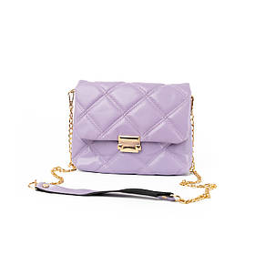 Сумка жіноча елегантна з якісного стьобаного шкірозамінника і довгою ручкою-ланцюжком, Лавандовий ALLe1854
