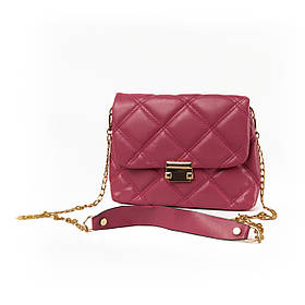 Сумка жіноча елегантна з якісного стьобаного шкірозамінника і довгою ручкою-ланцюжком, Марсала ALLe1855