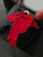 Спортивный набор штаны + футболка весна лето, Мужской комплект для занятий спортом черно - красный