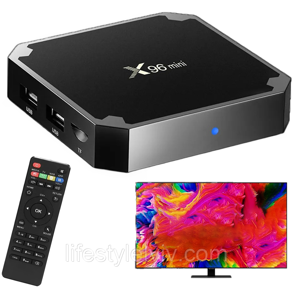 X96 Mini Приставка ТВ цифрова 4GB/ 2GB, X96 Mini / Смарт ТВ бокс / Андроїд ТВ / Приставка для телевізора / Медіаплеєр, фото 1