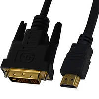Шнур HDMI штекер - штекер DVI Ø7.3мм, gold, з фільтрами, 3м, чорний