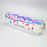 Неоновий прозорий пенал на блискавці Фламінго ⁇ пенал для дівчинки ⁇ галогенний пенал ⁇ неоновий пенал, фото 2