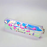 Неоновий прозорий пенал на блискавці Фламінго ⁇ пенал для дівчинки ⁇ галогенний пенал ⁇ неоновий пенал, фото 3