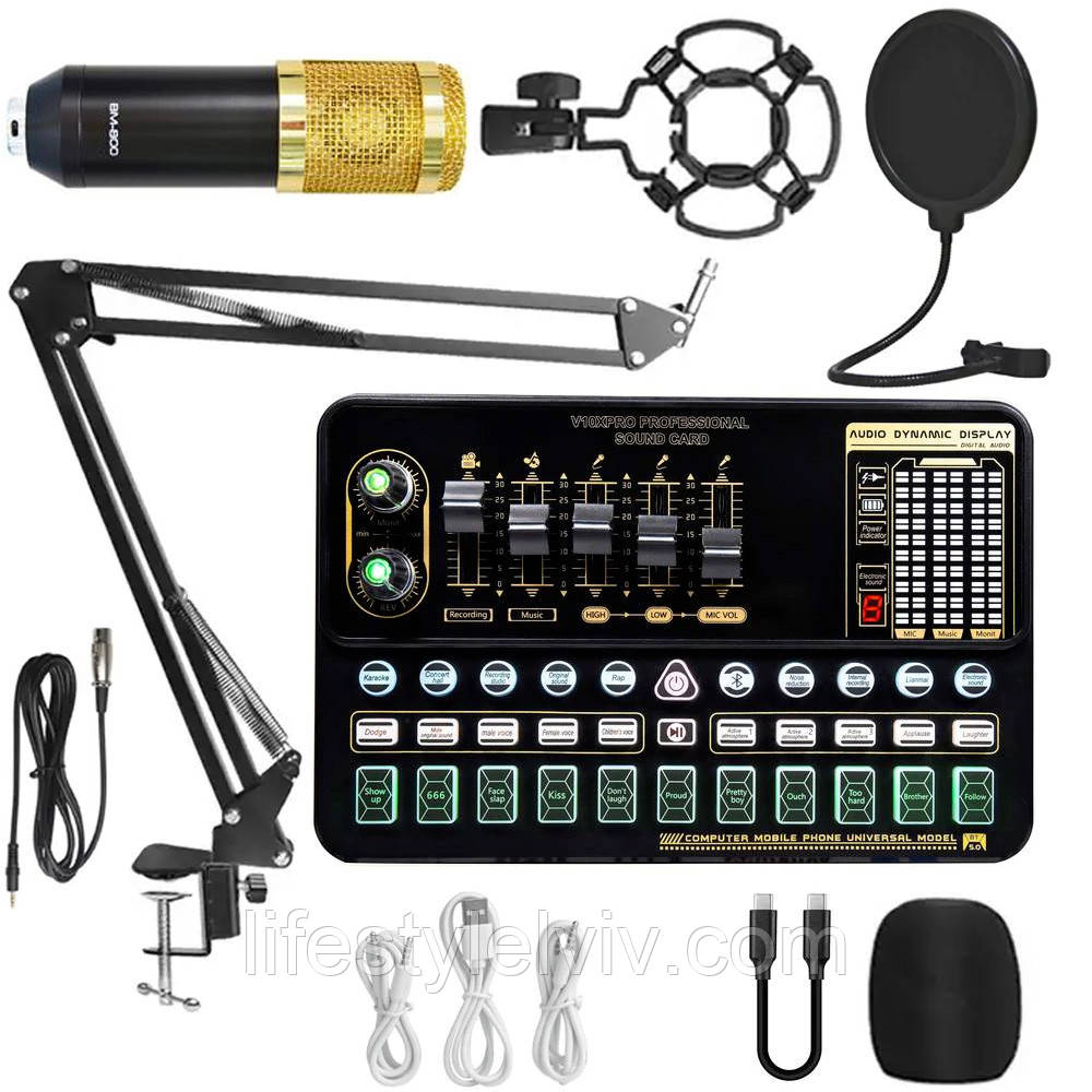 Звуковая карта EL-V10 с микрофоном BM-800 / Микшер / Студийный комплект ...