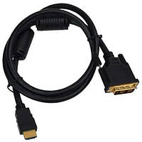 Шнур HDMI штекер - штекер DVI, Ø7.3мм, gold, 1м, чорний