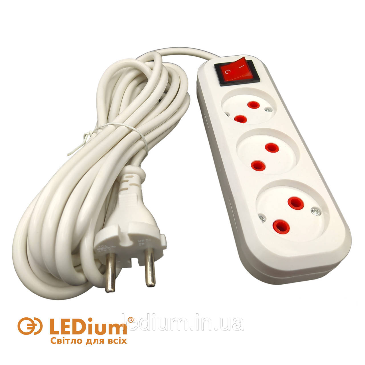 Подовжувач 3 гнізда 5 метрів з вимикачем СП