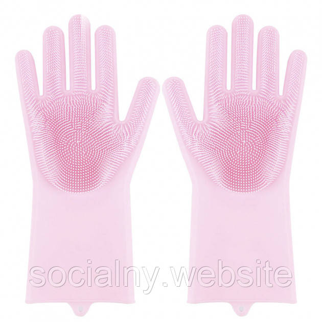 Силіконові рукавички Magic Silicone Gloves Pink для прибирання чистки миття посуду для будинку. Колір рожевий