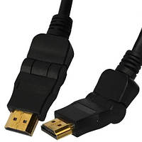 Шнур HDMI, штекер HDMI - HDMI штекер, поворотний на 180°, "позолочений", Ø6.0мм, 1.5 м, чорний