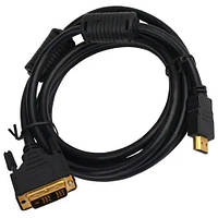 Шнур HDMI штекер - штекер DVI, 6.0 мм, gold, в блістері, 2м, чорний