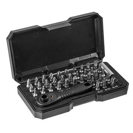 Набір біт Neo Tools, 38 од., 1/4", тріскачка 48 зубців, 36 біт 25мм, сталь S2, кейс, фото 1