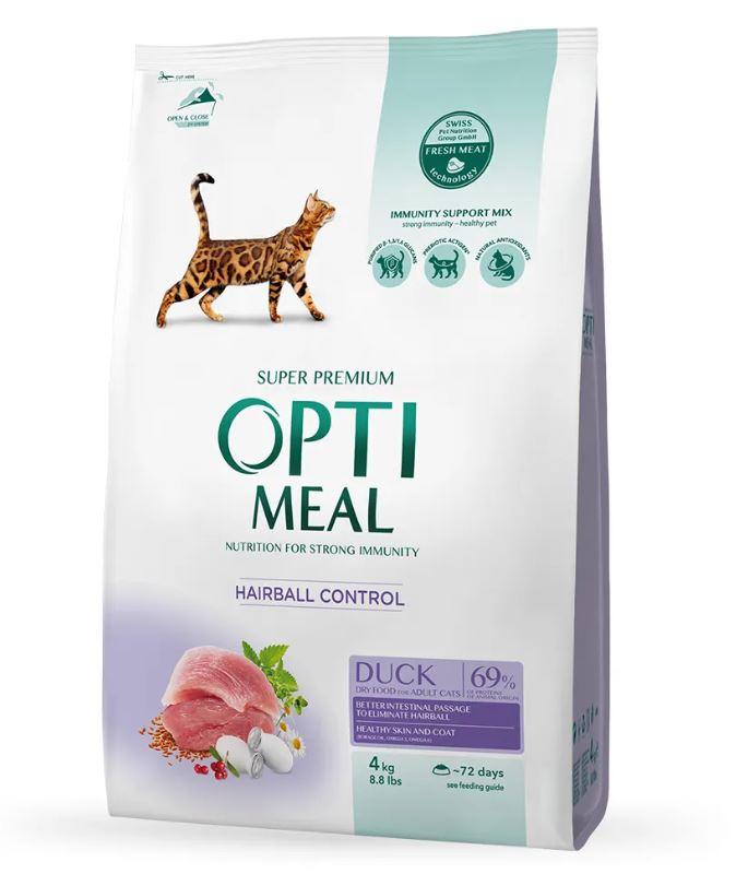 OPTIMEAL Оптимиль сухий корм для котів з качкою для виведення шерсті, 4кг