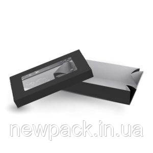 Коробка кришка-дно для суші 195х48х98 чорна з вікном