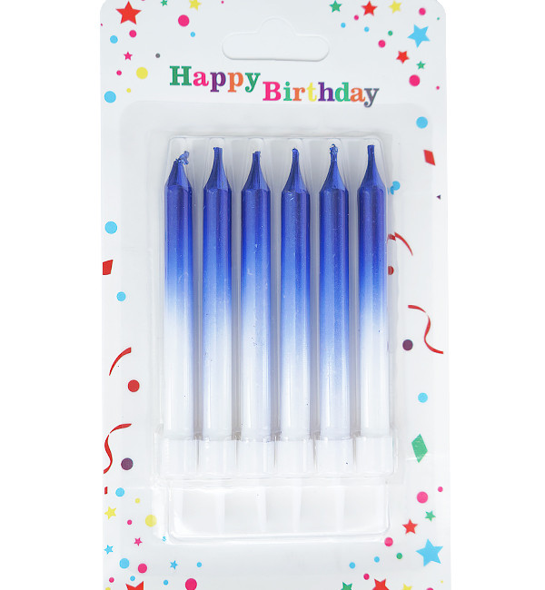 Свічки у торт "Ombre blue", набір - 6 шт., висота - 9 см