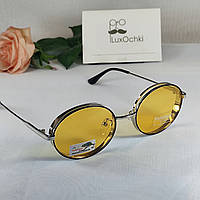 Эксклюзивные овальные поляризованные фотохромные(хамелеон) очки черный+сталь, желтый