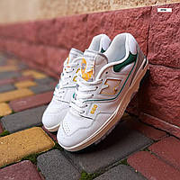 Мужские кроссовки New Balance 550 (белые с зелёным и жёлтым) стильные яркие весенне-осенние кроссы О10956