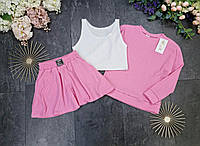 Весенний костюм тройка кофта, топ и шорты - юбка розовый