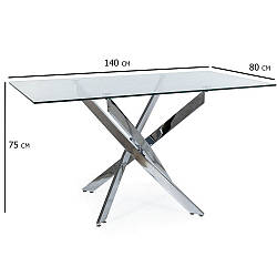 Обідній стіл у вітальню скляний на 6 чоловік Agis II 140х80 см на хромованих ніжках