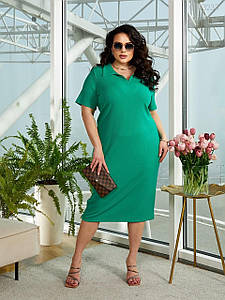 Плаття поло Урі модне трикотаж приталене короткий рукав великого розміру зелений