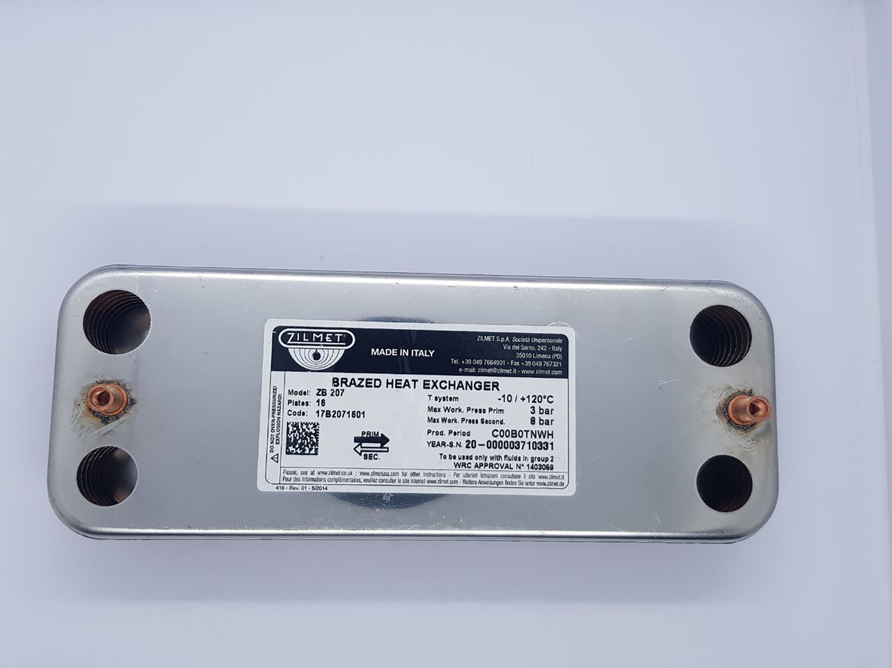 Вторинний теплообмінник Zilmet 16 пластин на газовий котел Ariston UNO 24 MFFI/MI 995945-analog