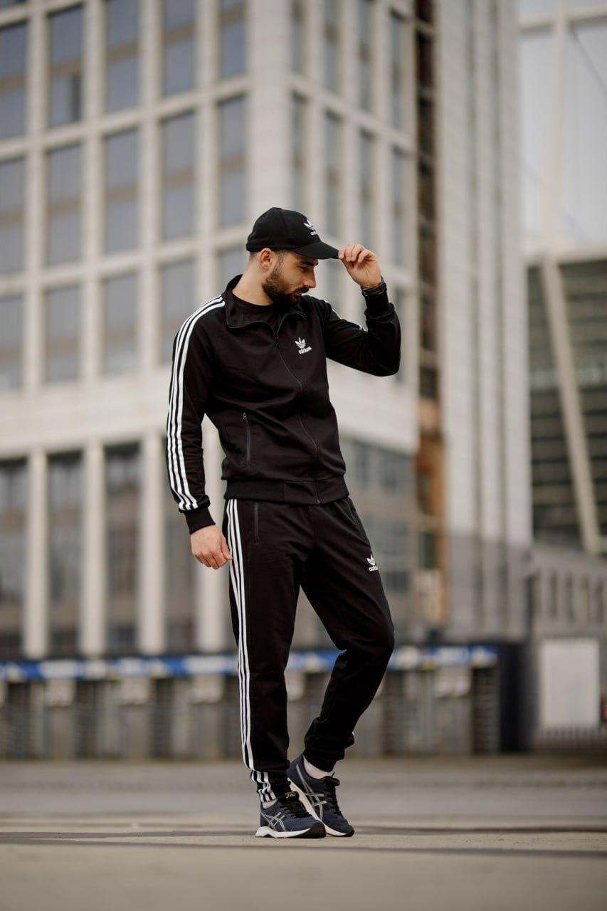 Чоловічий спортивний костюм Adidas Кофта на змійці + Штани чорний без капюшона Адідас весняний осінній, фото 1