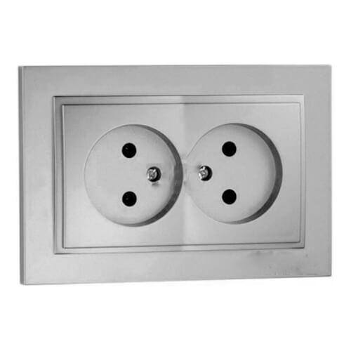 Розетка подвійна без заземлення срібло 16 А 126x85 мм