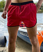 Мужские пляжные летние шорты для бассейна красные с черным, Новые молодежные купальные плавки весна лето