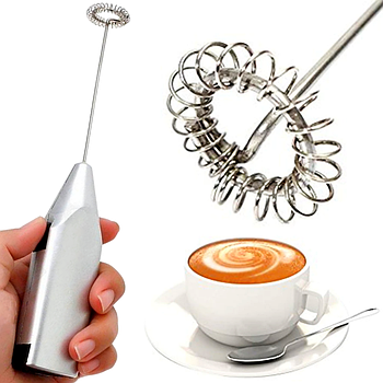 Капучинатор F-015, Срібло / Портативний збивач молока та вершків / Ручний міксер-пінозбивач