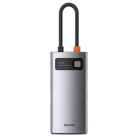 USB-хаб Baseus Metal Gleam Series 4 в 1 Type-C на 2хUSB + Type-C + HDMI Сірий (CAHUB-CY0G), фото 1