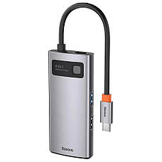 USB-хаб Baseus Metal Gleam Series 4 в 1 Type-C на 2хUSB + Type-C + HDMI Сірий (CAHUB-CY0G), фото 3