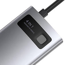 USB-хаб Baseus Metal Gleam Series 4 в 1 Type-C на 2хUSB + Type-C + HDMI Сірий (CAHUB-CY0G), фото 5
