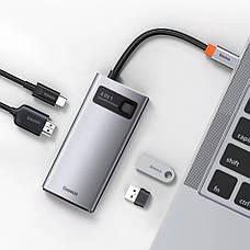 USB-хаб Baseus Metal Gleam Series 4 в 1 Type-C на 2хUSB + Type-C + HDMI Сірий (CAHUB-CY0G), фото 6