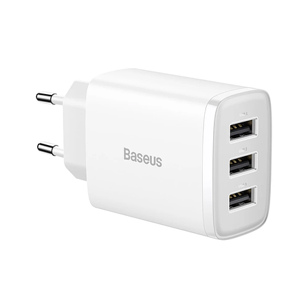 Зарядний пристрій (зарядка) для телефону Baseus Compact Charger 3 х USB 17 W Білий (CCXJ020102), фото 1