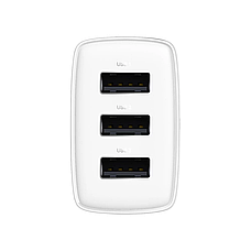 Зарядний пристрій (зарядка) для телефону Baseus Compact Charger 3 х USB 17 W Білий (CCXJ020102), фото 5