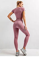 Спортивный женский костюм для фитнеса бега йоги Спортивные лосины леггинсы топ для фитнеса, размер S (розовый)