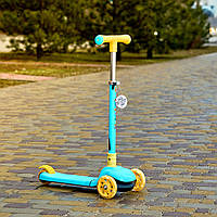 Дитячий складний триколісний самокат SPORT KIDS 2578 для дітей з підсвіткою колес блакитний