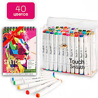 Набор для скетчей для юных художников маркеры двусторонние Touch Smooth 40 цветов + Альбом А5 20 листов aiw s