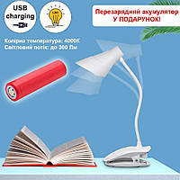 Настольная светодиодная аккумуляторная LED лампа на прищепке с USB зарядкой aiw s
