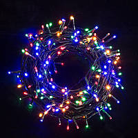Новогодняя гирлянда с яркими разноцветными лампочками 10 метров и черным шнуром с вилкой для розетки aiw s