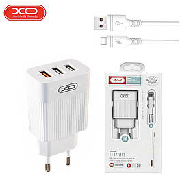 Мережевий зарядний пристрій XO L72 QC3.0 3USB/3A з кабелем USB - Type-C Білий