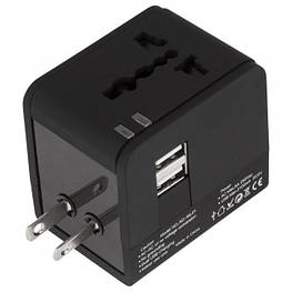 Універсальний зарядний пристрій XO WL01 UK/EU/US, мережний перехідник з двома USB портами Чорний