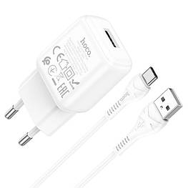 СЗУ зарядний пристрій HOCO C96A 1USB/2.1A з кабелем для заряджання USB - Type-C Білий