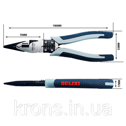 Плоскогубці комбіновані 7 ⁇  багатофункціональні 1.5-6мм2, 190 мм, Delixi, фото 1