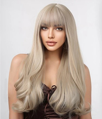 Перука блонд із чубчиком, перука довга хвиляста, фото 1