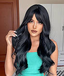 Перука чорна з чубчиком, перука чорна довга хвиляста, фото 4