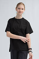 Чорна футболка на дівчинку з розрізами по боках з матеріалу кулір р. 104-170