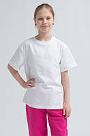 Біла футболка на дівчинку з розрізами по боках з матеріалу кулір р. 104-170