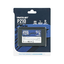 Жорсткий диск 2.5 SSD  512Gb Patriot P210 Series, P210S512G25, TLC 3D, SATA-III 6Gb/s, зап/чит. - 430/520мб/с