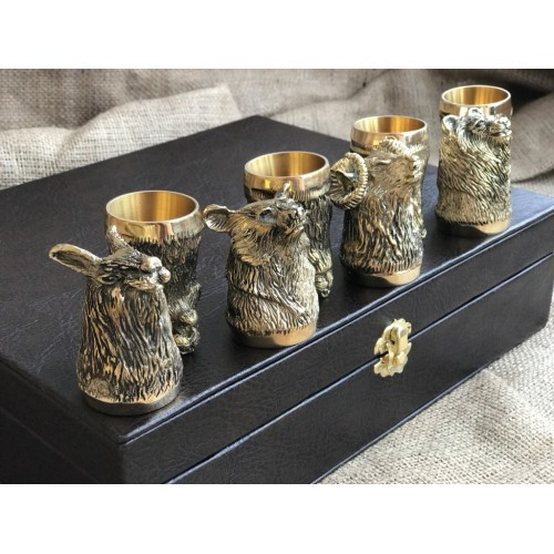 Набір бронзових чарок перевертарів "Вдалого полювання" 8 шт. ручна робота українських майстрів, фото 1