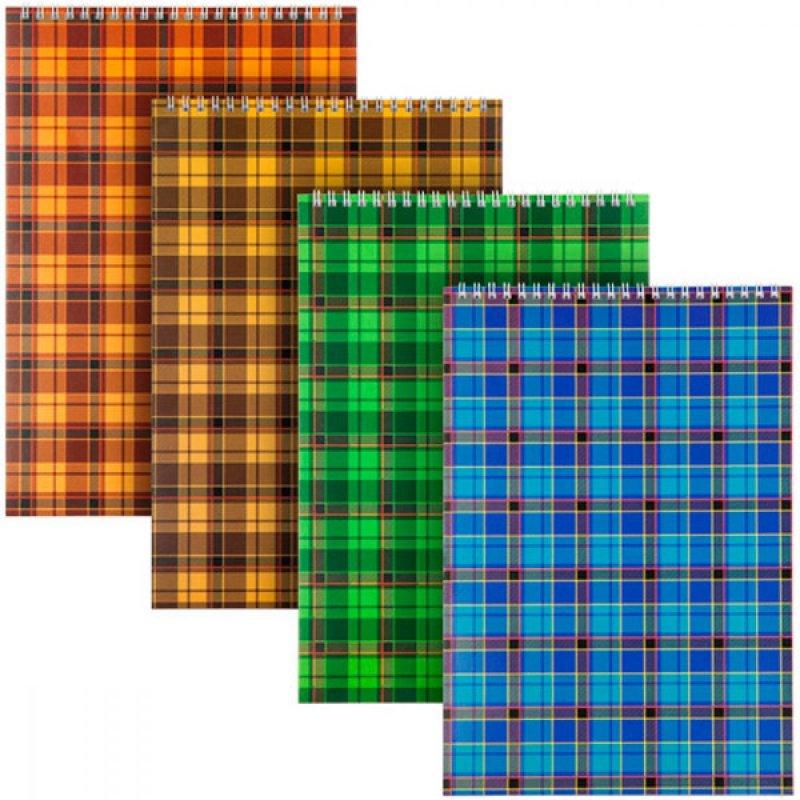 Блокнот А4 48 аркушів клітина Шотландка спіраль верх MIX 632518 G-Rich, фото 1